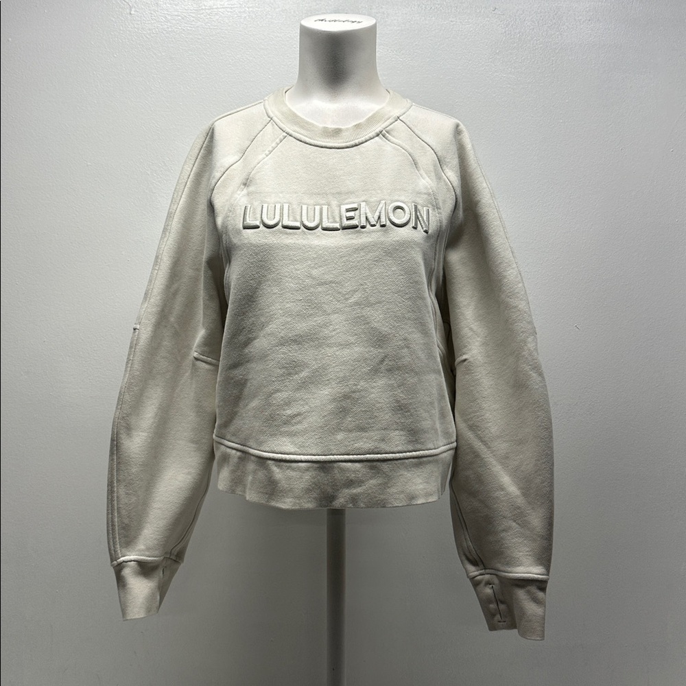 Lululemon Athletica Scuba Oversized Pullover Wordmark Sweatshirt Ivory M / L